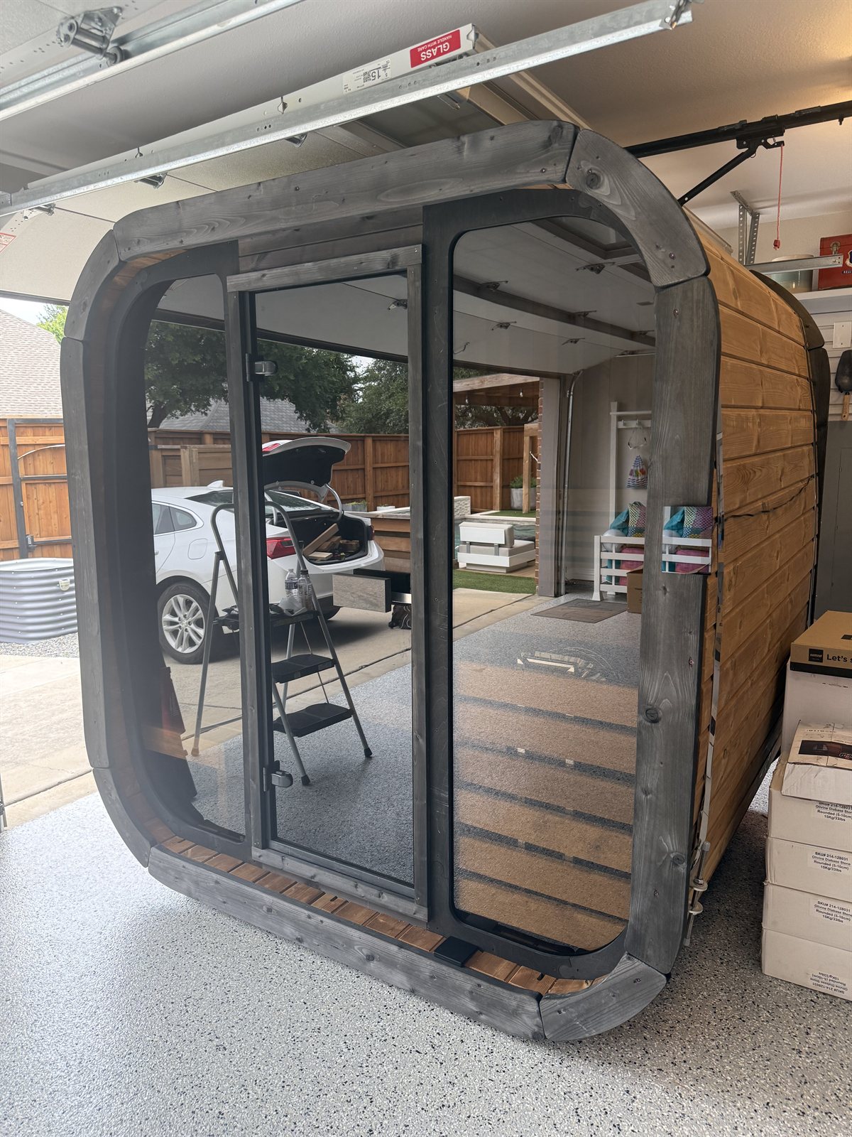 Outdoor cube sauna shared by John D.